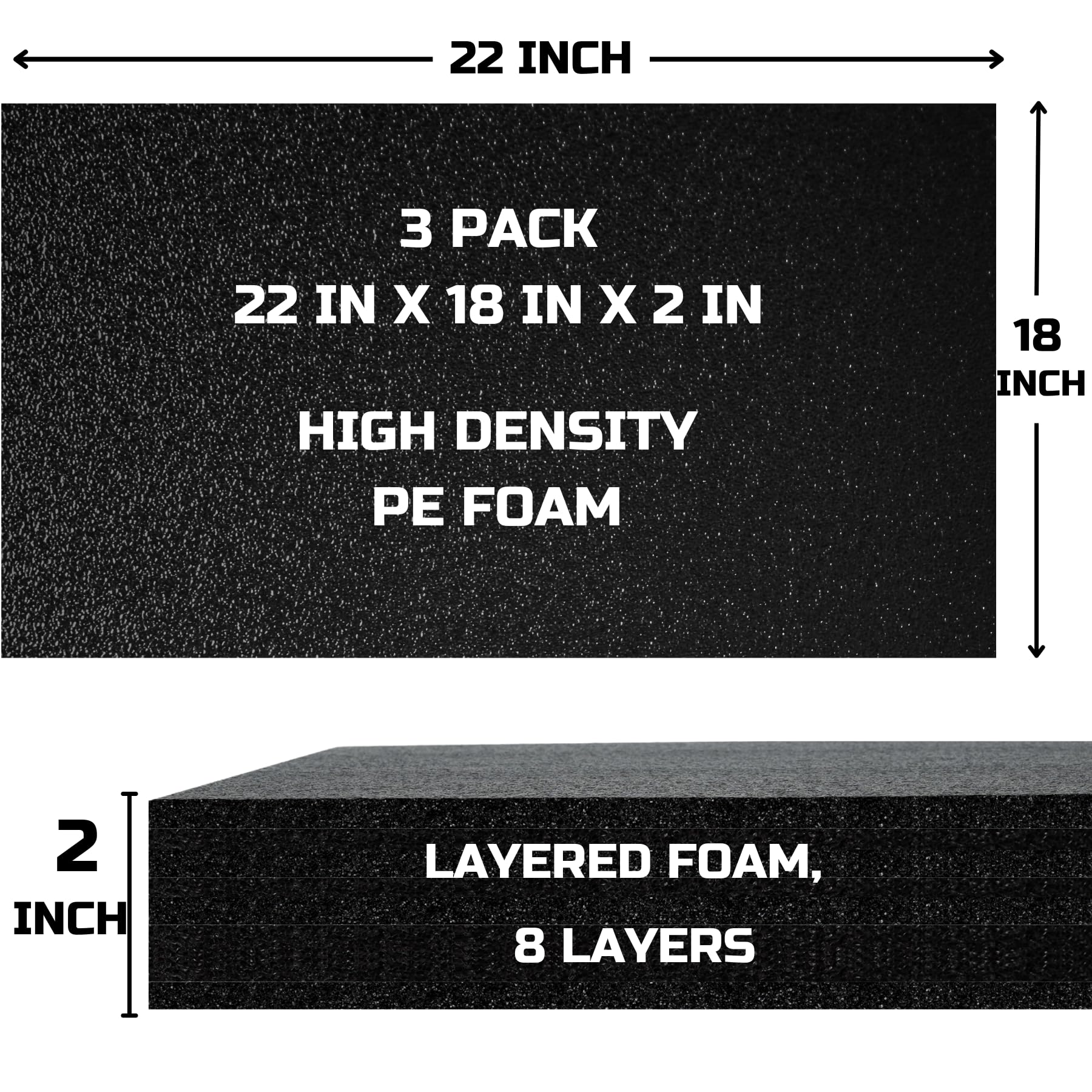 ONREVA Espuma para caja de herramientas, paquete de 3 unidades de 22 x 18 x 2 pulgadas, insertos de espuma para estuches, hojas de almacenamiento de polietileno para caja de herramientas, inserto de