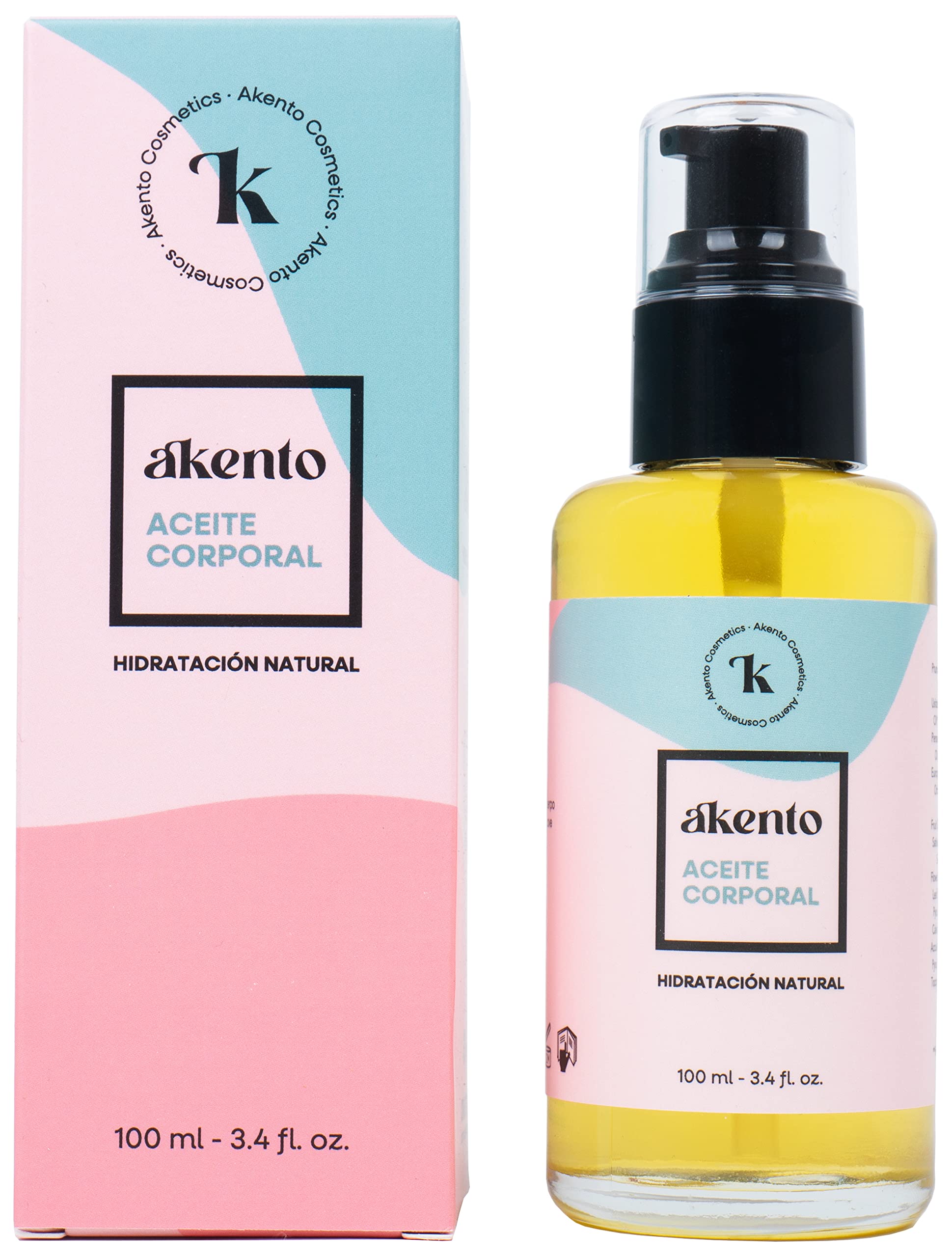 Aceite corporal Akento 100% natural. Con 14 aceites vegetales. 100 ml.
