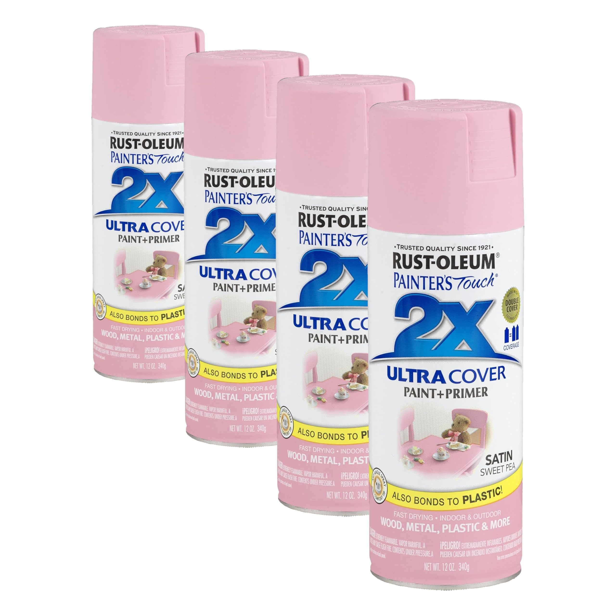 Rust-Oleum 249063 Painter's Touch 2X Ultra Cover Spray Paint, 12 oz, Satin Sweet Pea (Pack of 4)