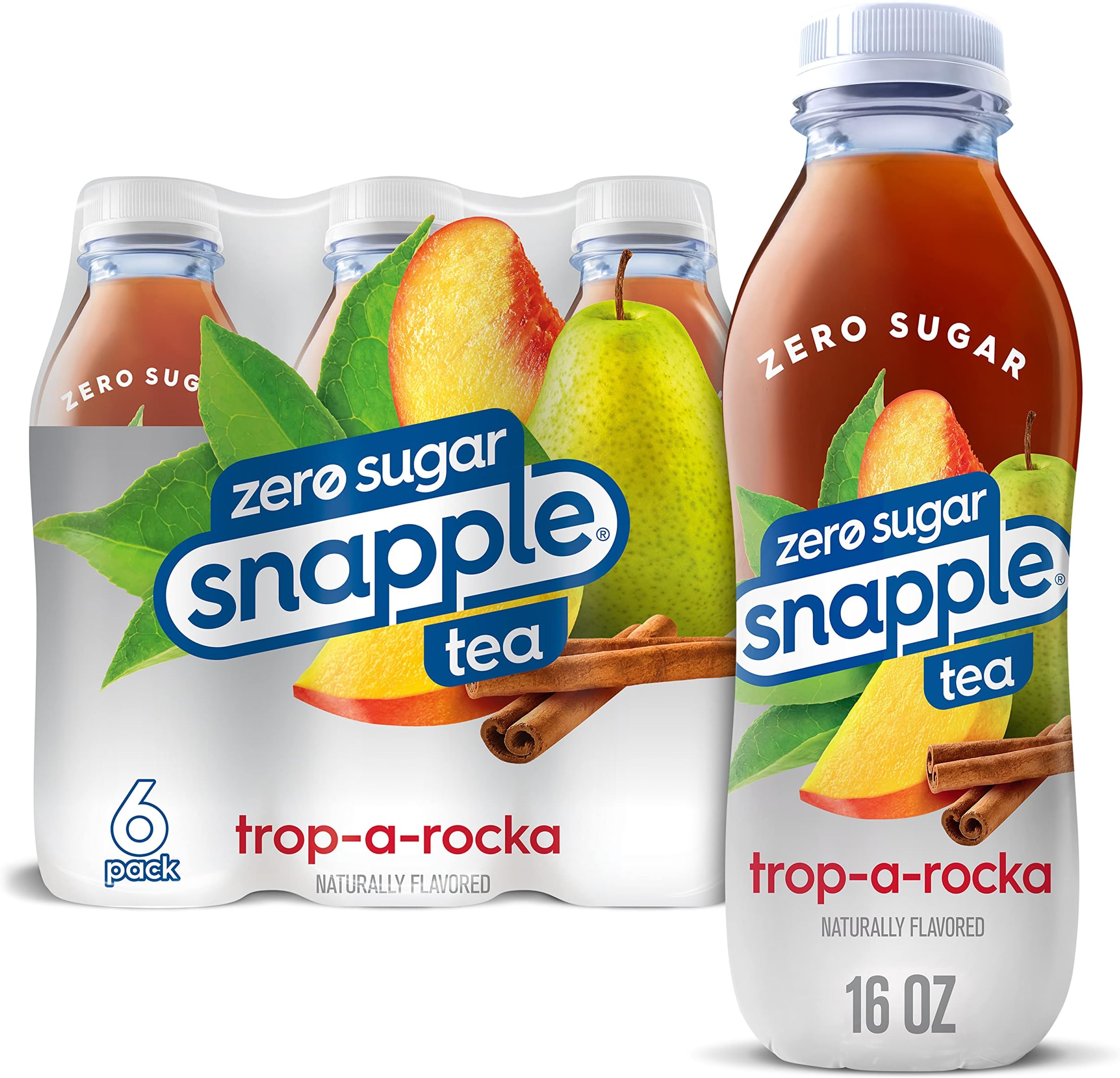 Snapple Zero Sugar Trop-a-Rocka Tea, 16 fl oz recycled plastic bottle, 6 pack