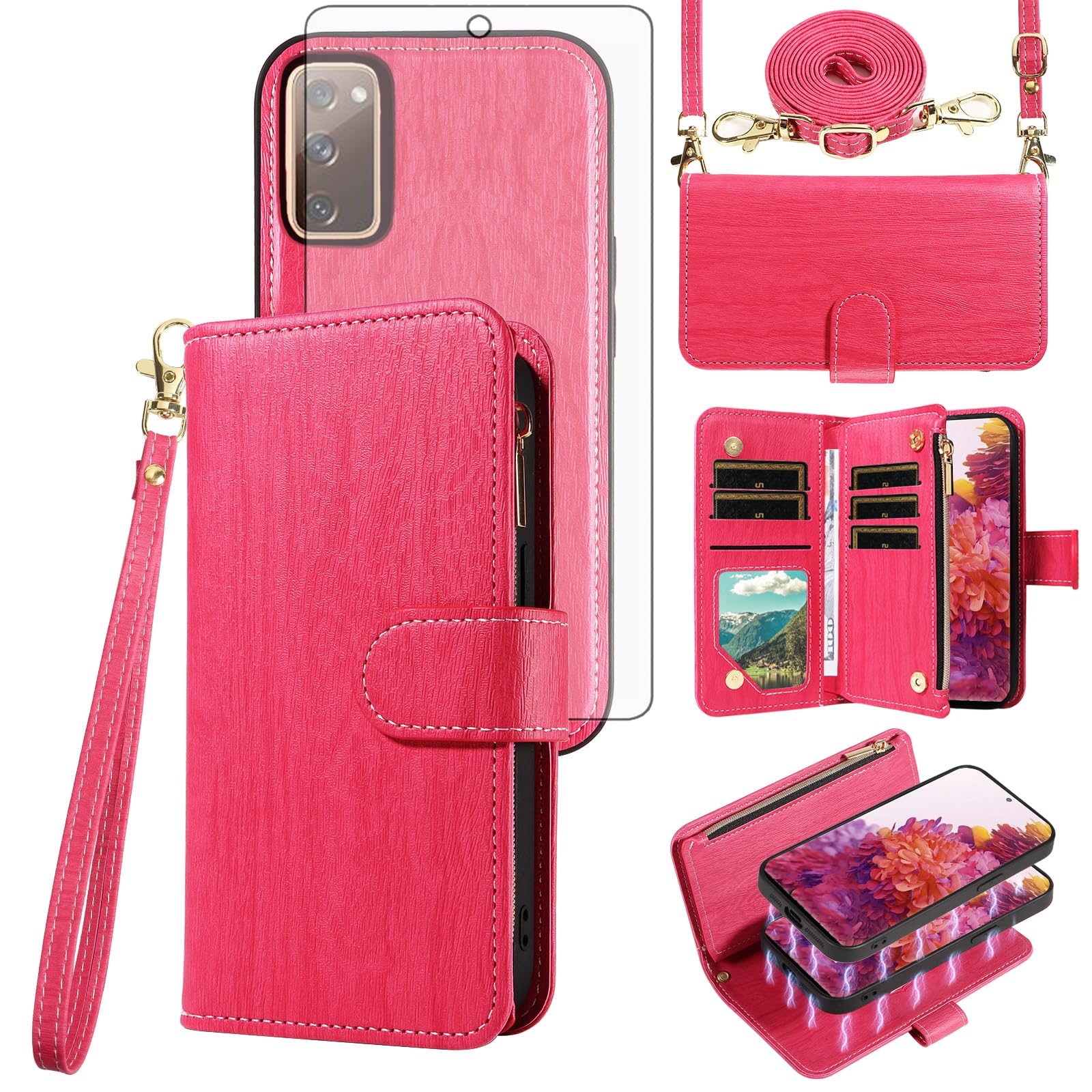 Asuwish Phone Case for Samsung Galaxy S20 FE 5G 6.5 inch Zipper Wallet Cell Cover with Screen Protector Lanyard Strap Card Holder S 20 EF UW 2022