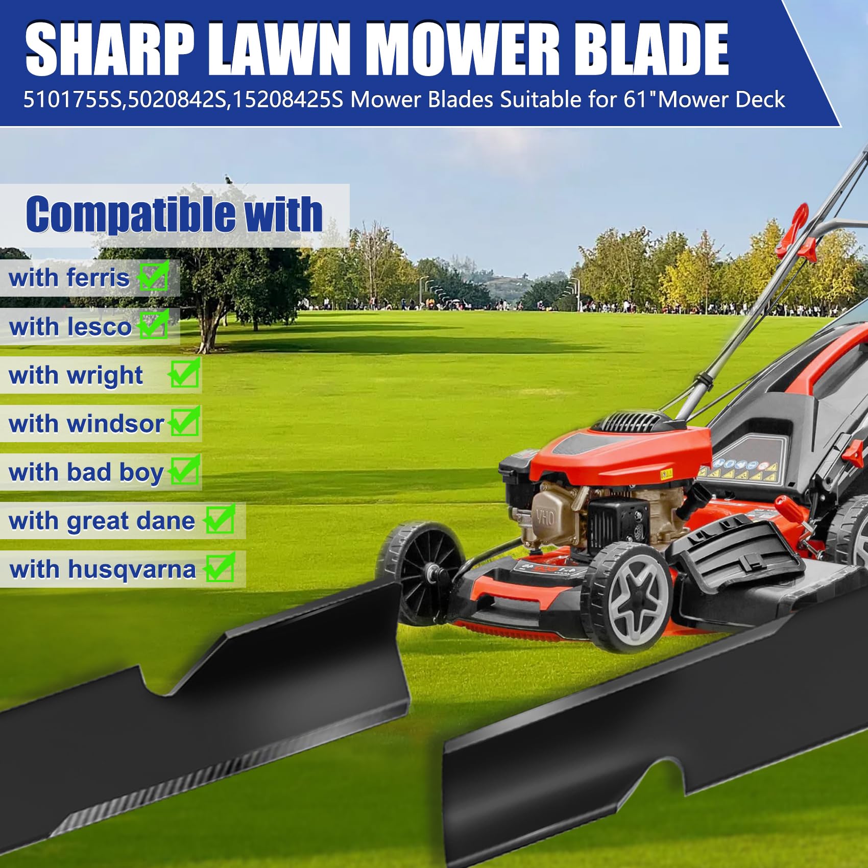 Upgrade 5101755S - Cuchillas para cortacésped 5101755 5020842S 15208425S 21 pulgadas, compatible con Ferris Bad Boy Husqvarna Lesco Great dane Windsor Wright Scag de 61 pulgadas