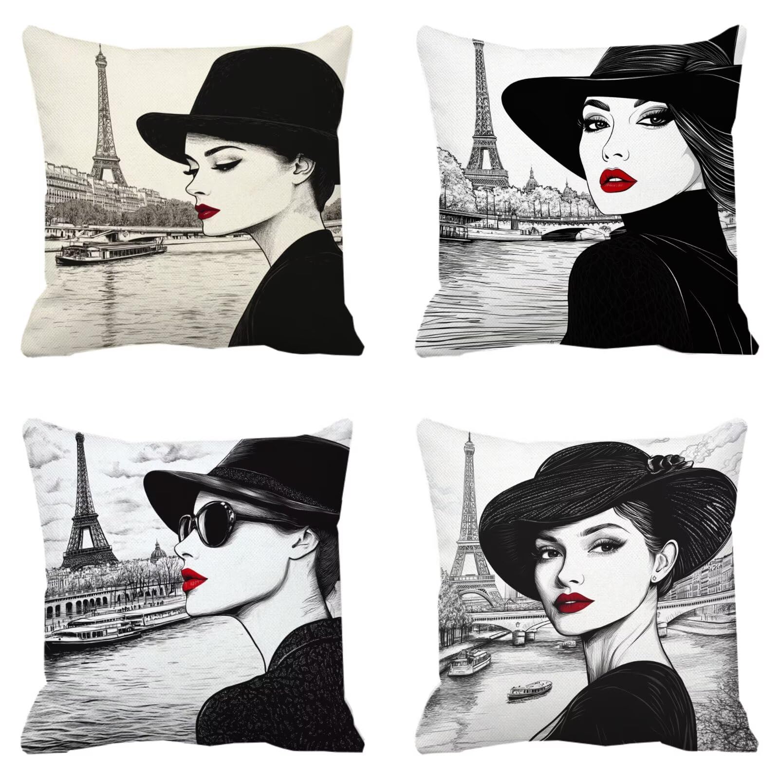 Federe Cuscini Divano 65x65cm, Federa Cuscino In bianco e nero Donna Quadrati Copricuscini Super Morbido Copri Cuscini Per Divano, Cuscino Decorativo da Esterno Giardini, Per Letto, Divani, Sedie P217