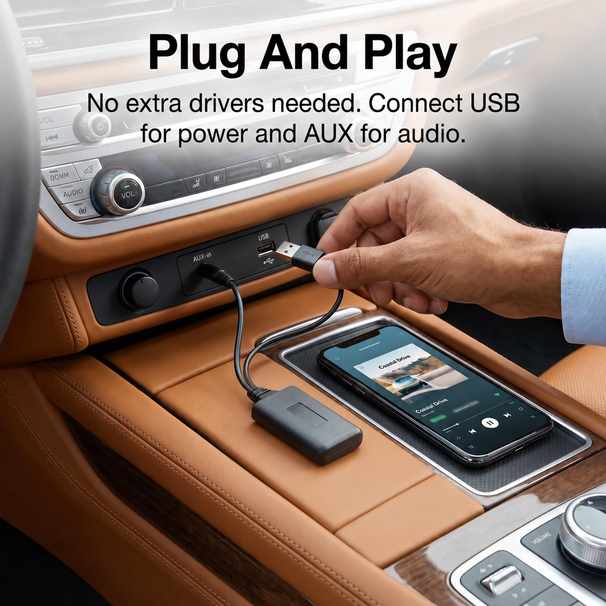 Bluetooth-AUX-Adapter für Auto 5.0, kabelloser Bluetooth-Empfänger, 3,5 mm, kabellos, 3,5 mm Klinkenstecker, mit USB-Stromversorgung, Stereo-Musik-Streaming, kompatibel mit Autoradio, Lautsprecher, PC