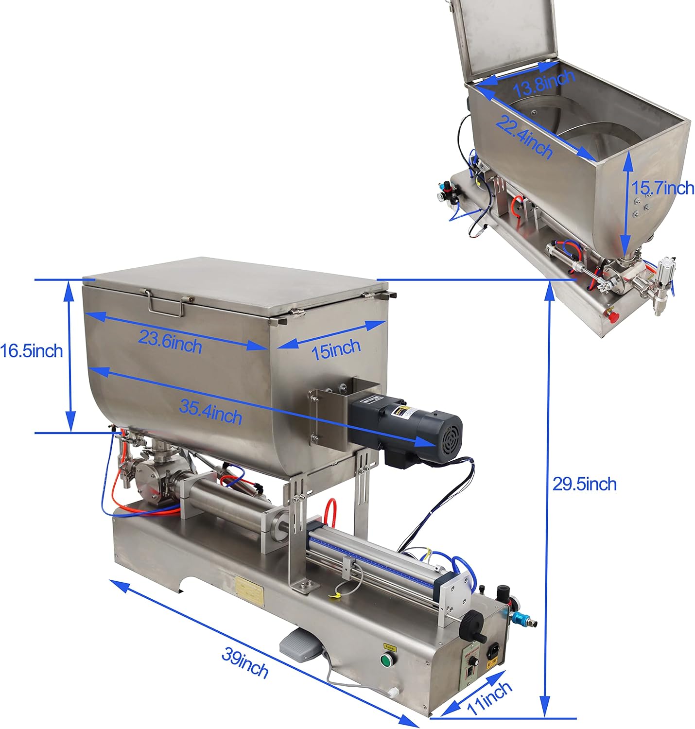 TECHTONGDA Paste Liquid Fill Machine, Mix Stir Horizontal Hopper, Piston Bottle Filling Pack for Salsa Sauce 100-1000ml
