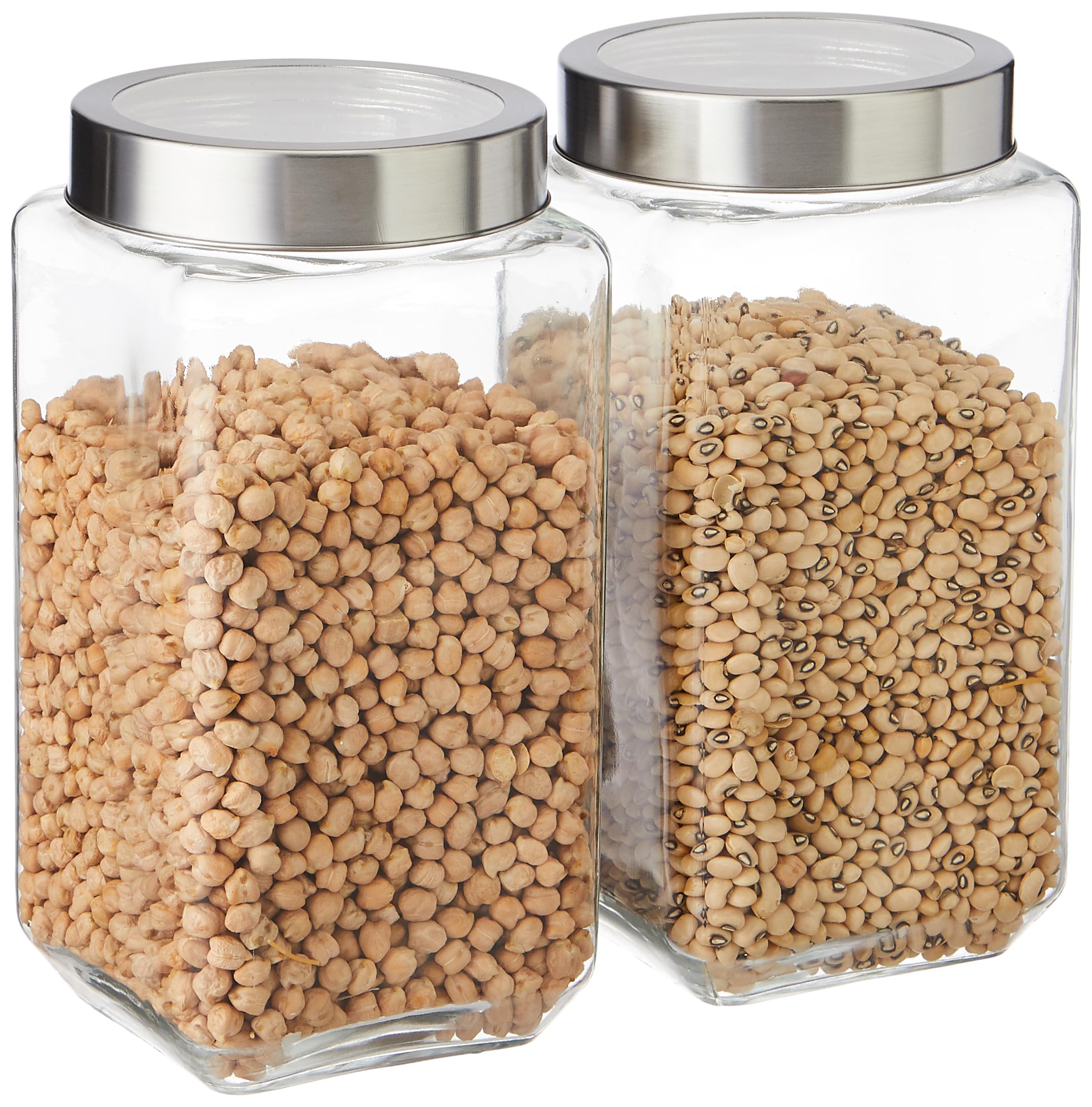 Amazon Brand - Solimo - Set of 2 Glass Jars - 2200 ml - BPA-free, Airtight, Transparent