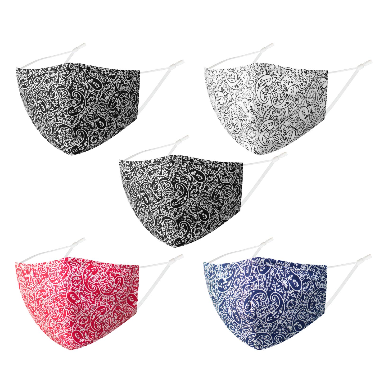 Reusable Face Covering Cotton Washable Men Women, 5 Pack Adjustable Breathable Funky Fabric, 3D Designer Material Facial C...