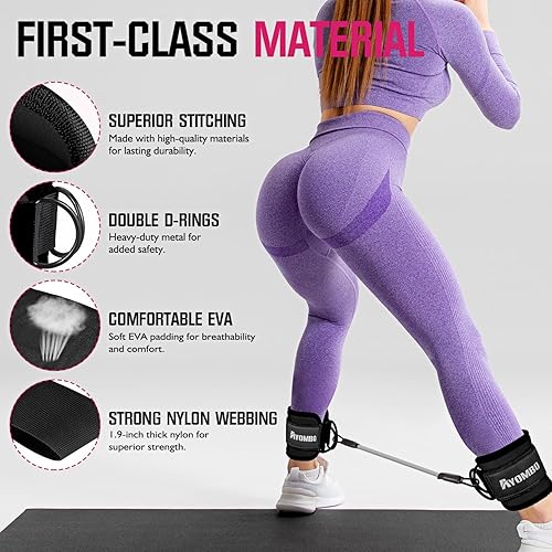 Miniatura 3 de Bandas de resistencia con puños, bandas de tobillo para entrenamiento, equipo de fitness en casa para piernas y glúteos, bandas de ejercicio para