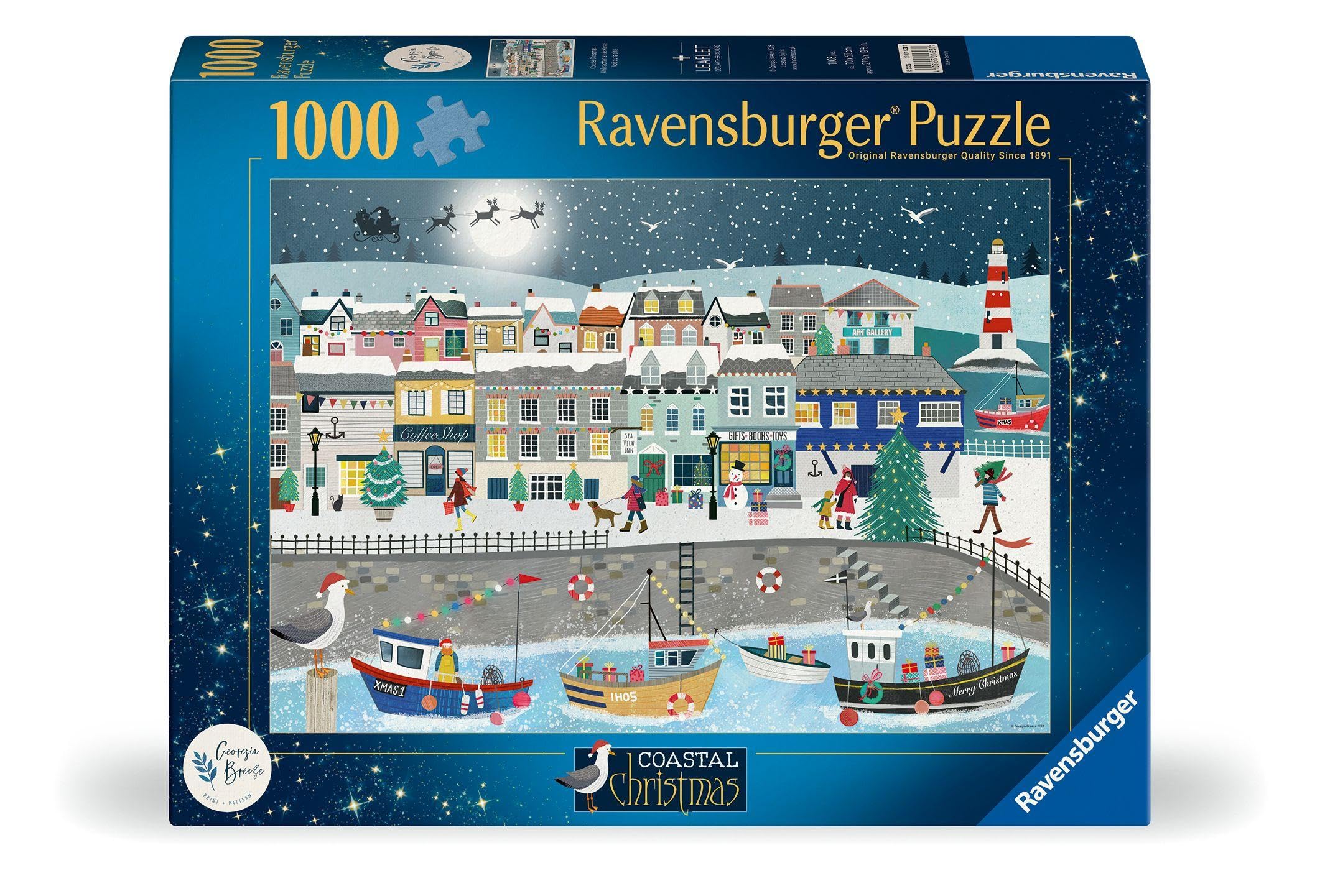 Ravensburger Coastal Christmas 1000 Piece Jigsaw Puzzle – Festive Harbour Scene by Georgia Breeze – Christmas Jigsaw for Adults & Families