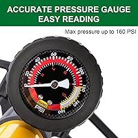 Vista 3 de Bomba de bicicleta con manómetro - Bomba de piso de bicicleta de 160 PSI se adapta a válvulas Presta y Schrader - Bomba de bicicleta con inflador