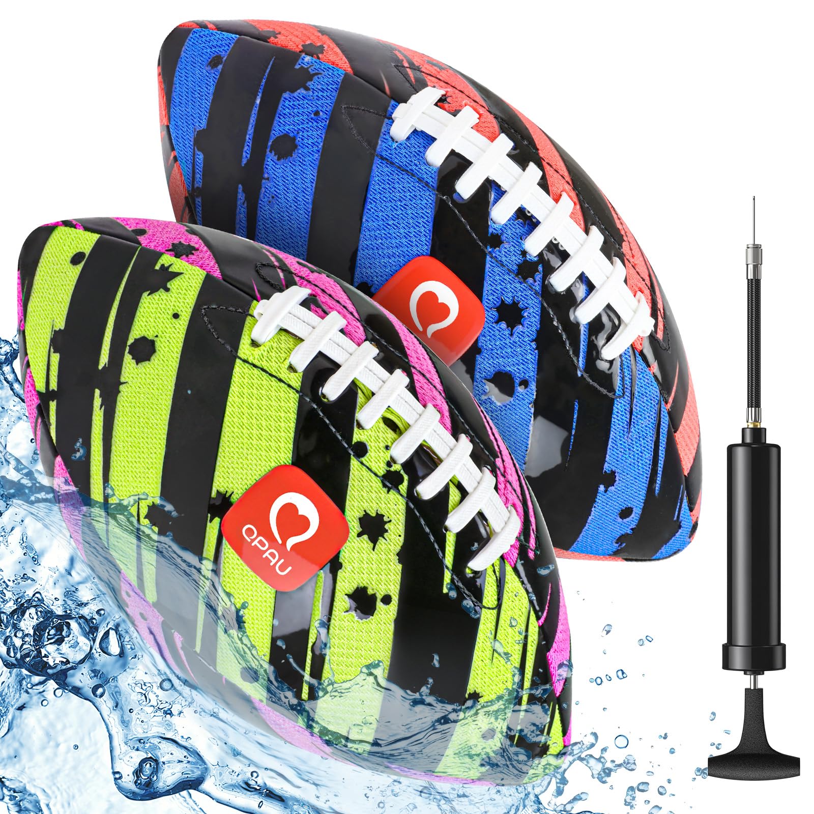 QPAU Water Football for Pool, Beach & Backyard - Waterproof Pool Football with Double Laces, Easy Grip Surface, 9 Inches, Fun Summer Pool Toy for Kids Ages 6+ & Adults