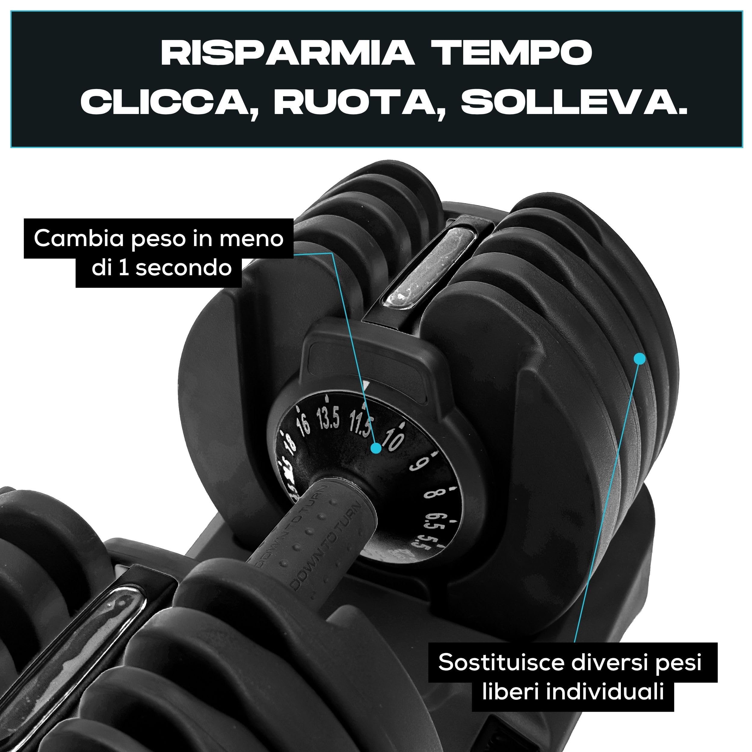 BRAINGAIN manubri regolabili, Coppia di 15 in 1 (24 kg) impostazioni di peso, tecnologia Smart-Click per cambi di peso rapidi con sistema di bloccaggio sicuro, impugnatura antiscivolo