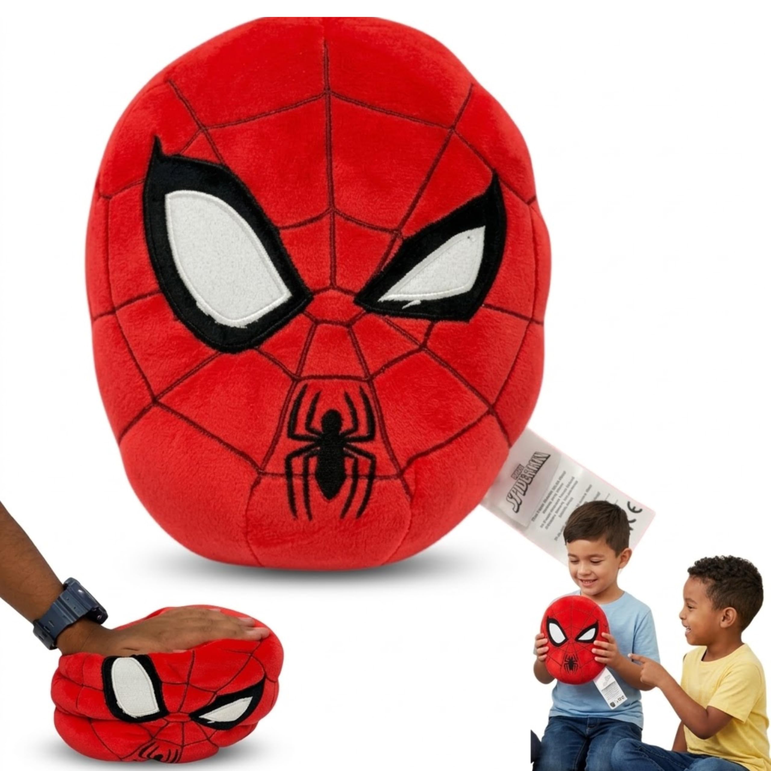 SRV Hub Spider-Man Oval Plush Pillow 27cm, Red Soft Polyester Superhero Character Cushion, Cuddle Pillow for Kids Bedroom Decor, Sofa Bed Accessory, Birthday