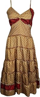 Mogul Interior Women's Beach Dress Spaghetti Strap Printed Tiered Midi Dresses S/M Purple