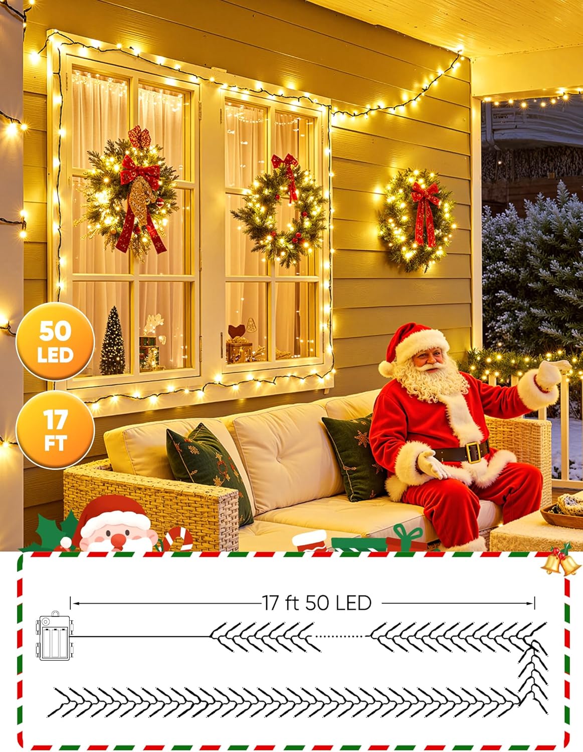 Brightown Christmas Lights Battery Operated, 4 Pack Total 66 FT 200 LED Battery Powered Fairy Lights with Timer,8 Mode, Waterproof Christmas String Lights for Outdoor Indoor Bedroom Outside,Warm White