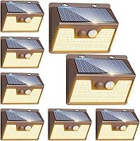 Vista 24 de Peasur Luces solares impermeables para exteriores, paquete de 4 140 luces LED con sensor de movimiento, 3 modos de luces de seguridad alimentadas