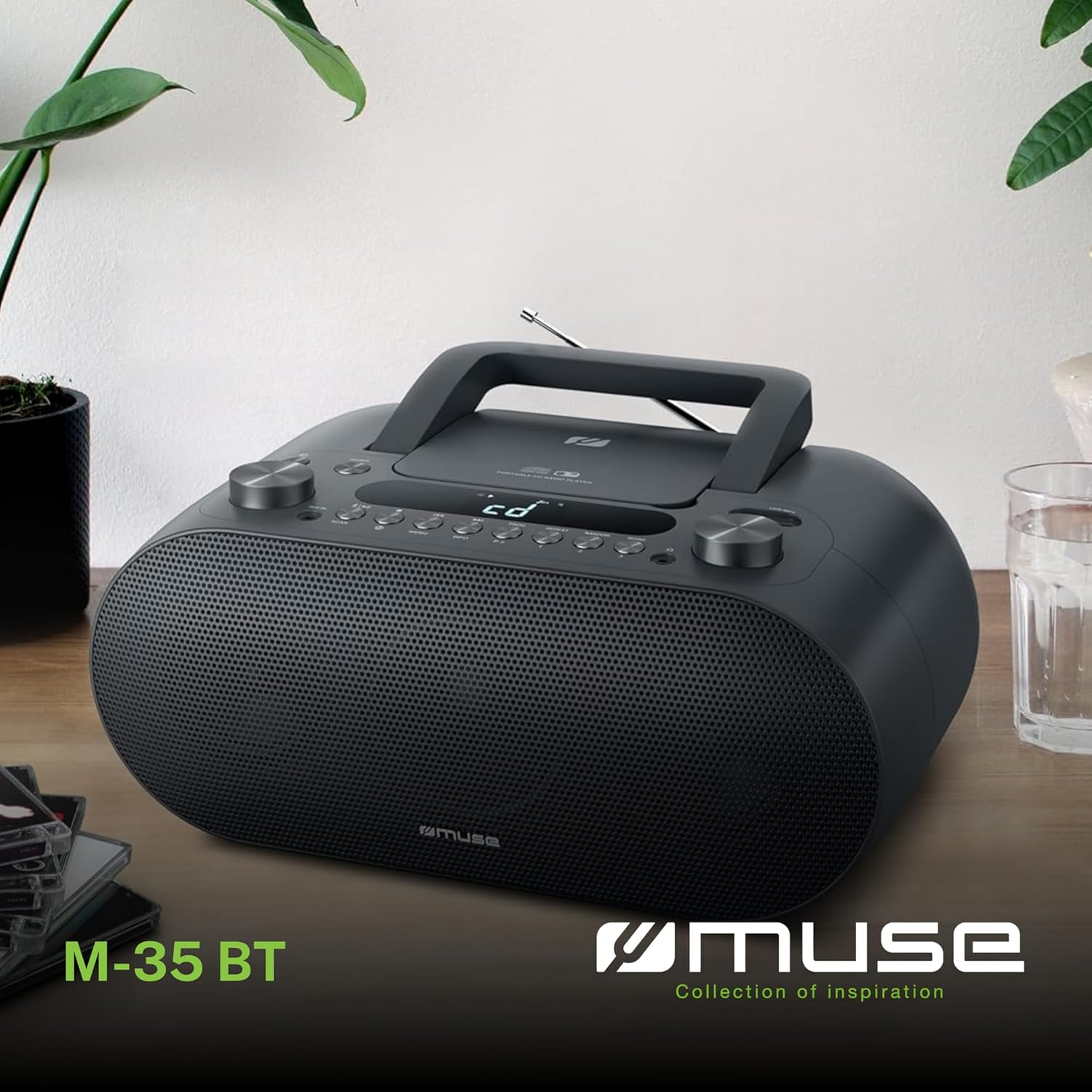Muse M-35 BT CD Player Bluetooth, FM Radio, MP3 Player, USB, Mesh and Battery Operated, Black