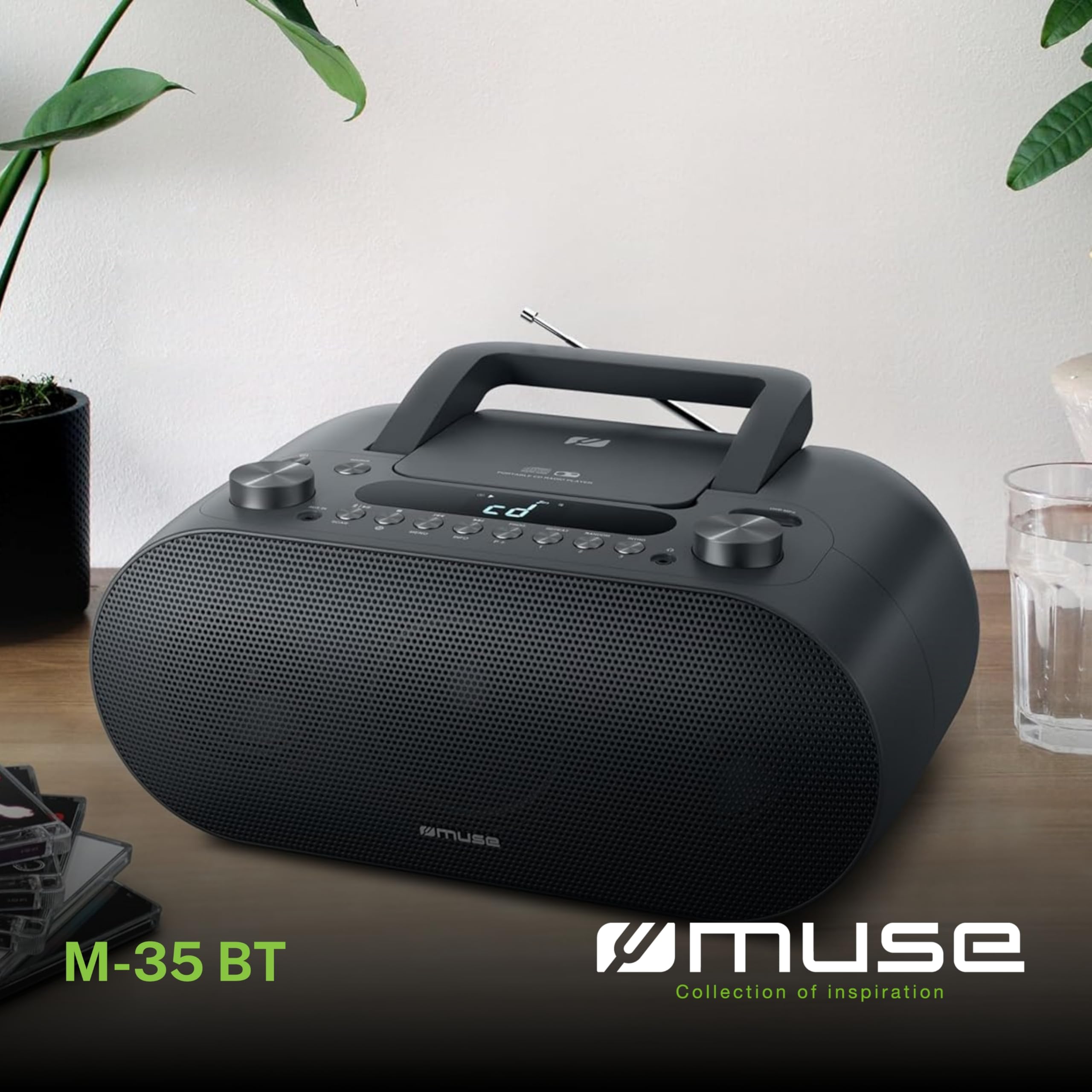 Muse M-35 BT odtwarzacz CD, Bluetooth, radio FM, odtwarzacz MP3, USB, sieć i zasilanie bateryjne, czarny