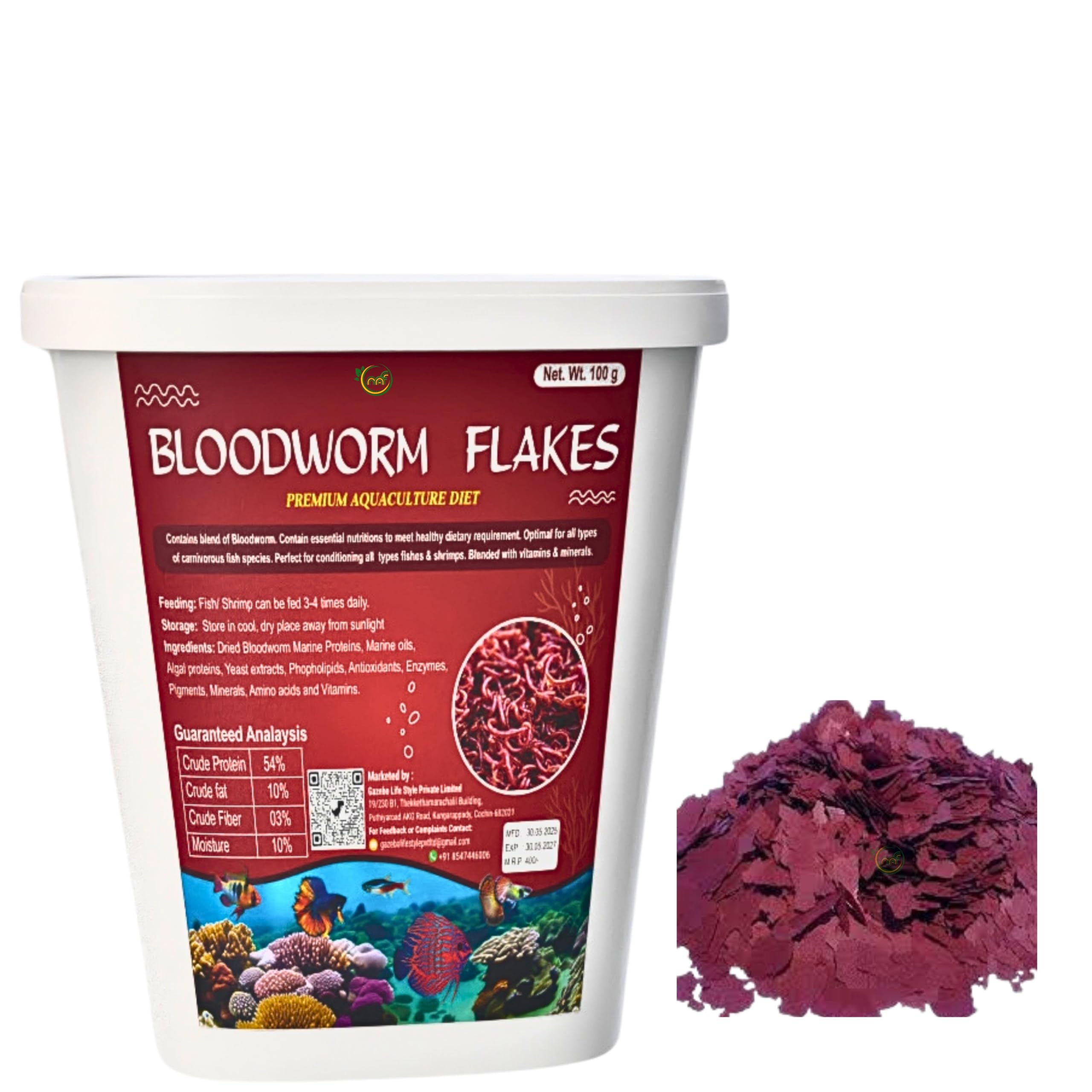 Fish Food Blood Worm Infused Flakes100 Gram | Fish Feed for Tetras, Guppies, Bettas,Gold Fish and All Marine and Fresh Water Aquarium Fishes,All Life Stages