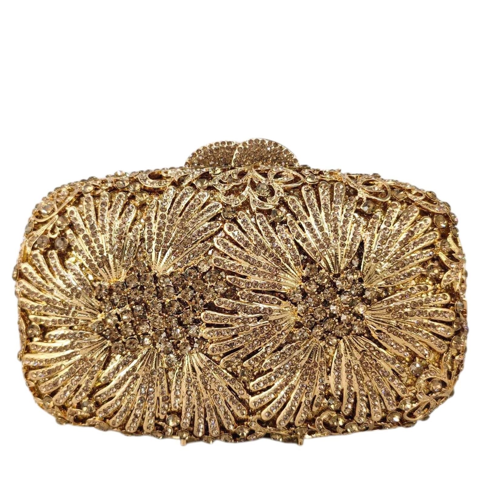 Borsa a mano da donna con fiori e cristalli, minaudière dorata, borse sera strass for matrimoni feste Per Sposa, Ballo, Cocktail, Festa