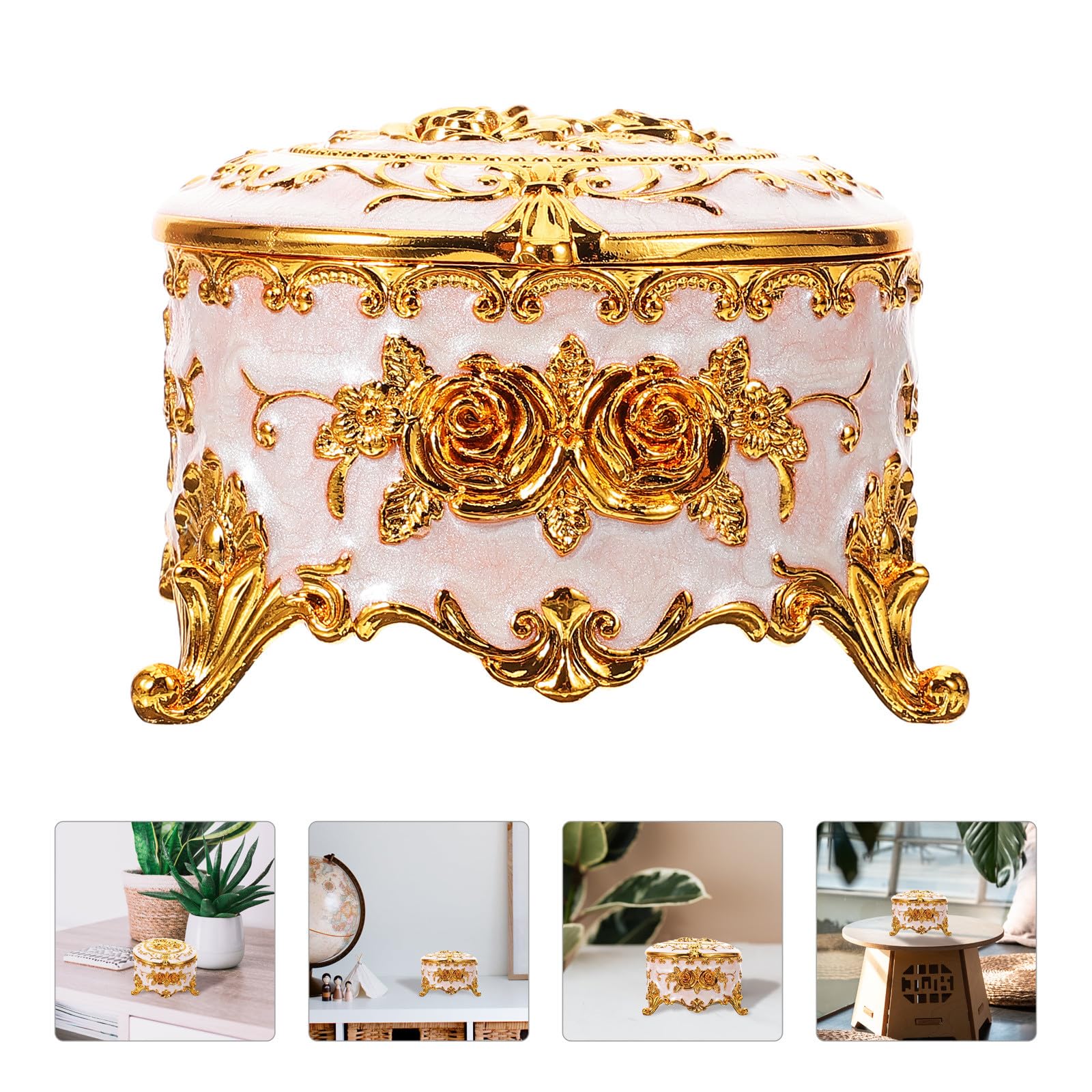jojofuny Schmuckkästchen mit Rostbeständigem Design Elegantes und Zinklegierung Rundes Multifunktionale Dekorativem Rosenmuster Schmuckaufbewahrung für Zuhause und Reisen