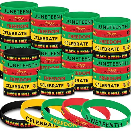 Juneteenth Party Favors 150 Pcs Juneteenth Day Rubber Bracelets