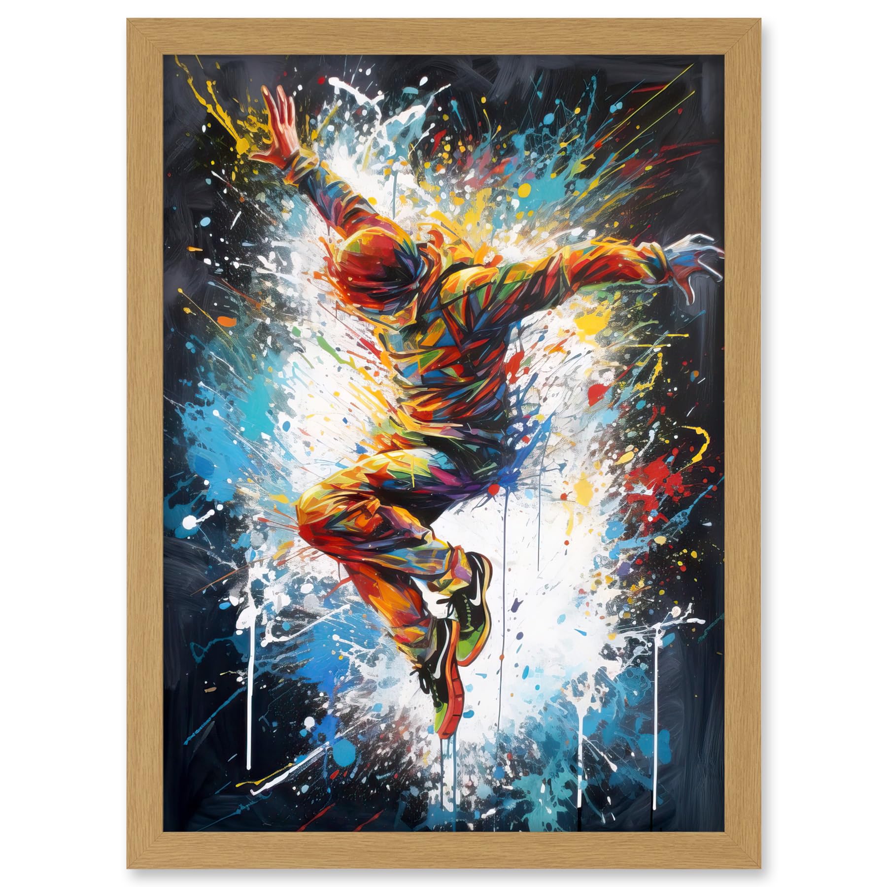 Artery8 Before the Land Parkour Jump Paint Splat Portrait Artwork Framed A3 Wall Art Print