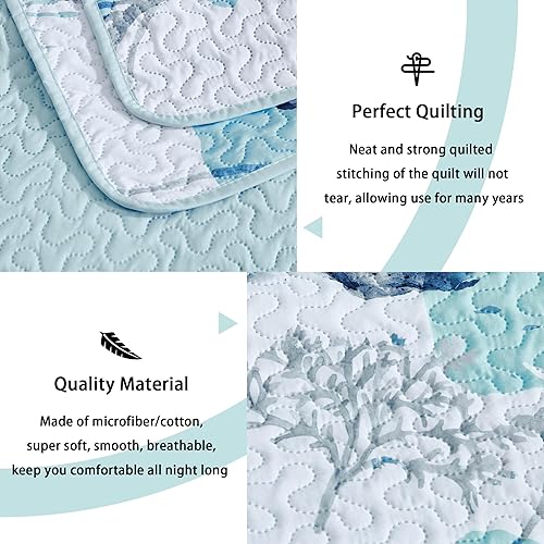 Miniatura 3 de Tritard Juego de edredón costero de 3 piezas, tamaño matrimonialqueen, náutico, reversible, ligero, con 2 fundas de almohada, juego de ropa de cama