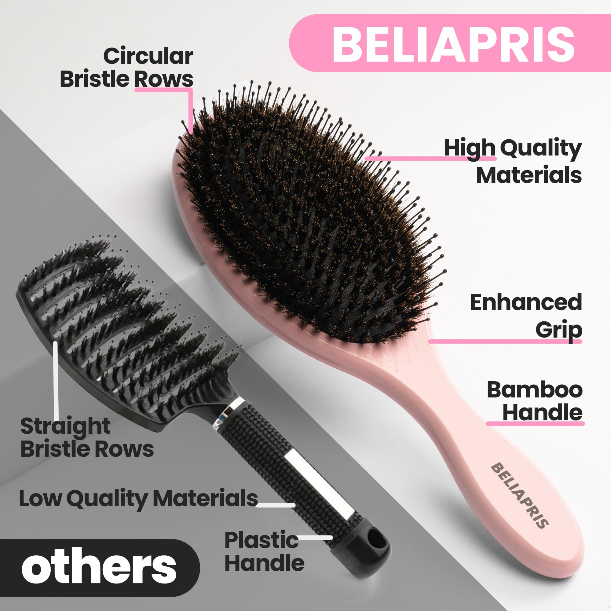 Amazon | 猪毛ヘアブラシ ピンク 木製ブラシ レディース メンズ 子供用