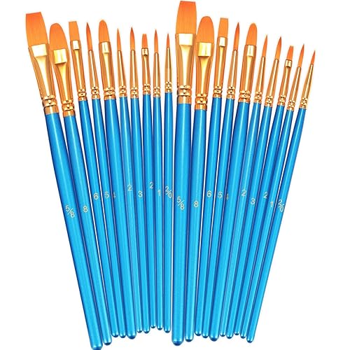 BOSOBO Paint Brushes Set, 2 Pack 20 Pcs Round Pointed Tip Paintbrushes Nylon Hair Artist Acrylic Paint Brushes for Acrylic Oil Watercolor, Face Nail Art, Miniature Detailing and Rock Painting, Blue - Blue - 2 Pack