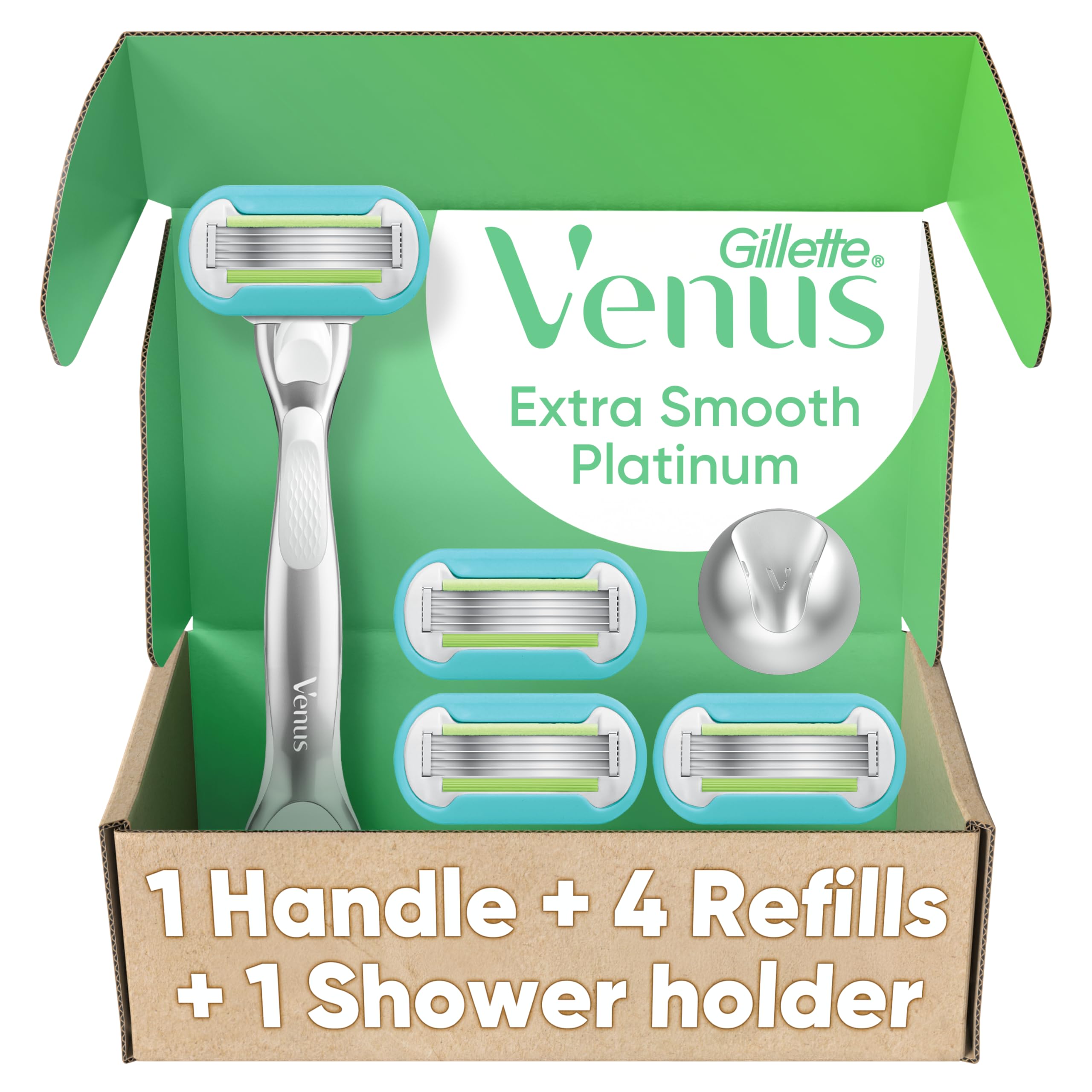Platinum Extra Smooth Metal Handle Women's Razor Handle + 4 Blade Refills, Pivoting Head and Ribbon of Moisture