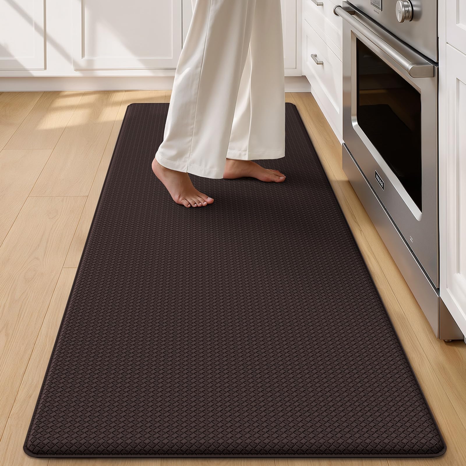 Color&amp;Geometry Wide Kitchen Floor Mat 24x59 Anti Fatigue Easy Clean, Brown