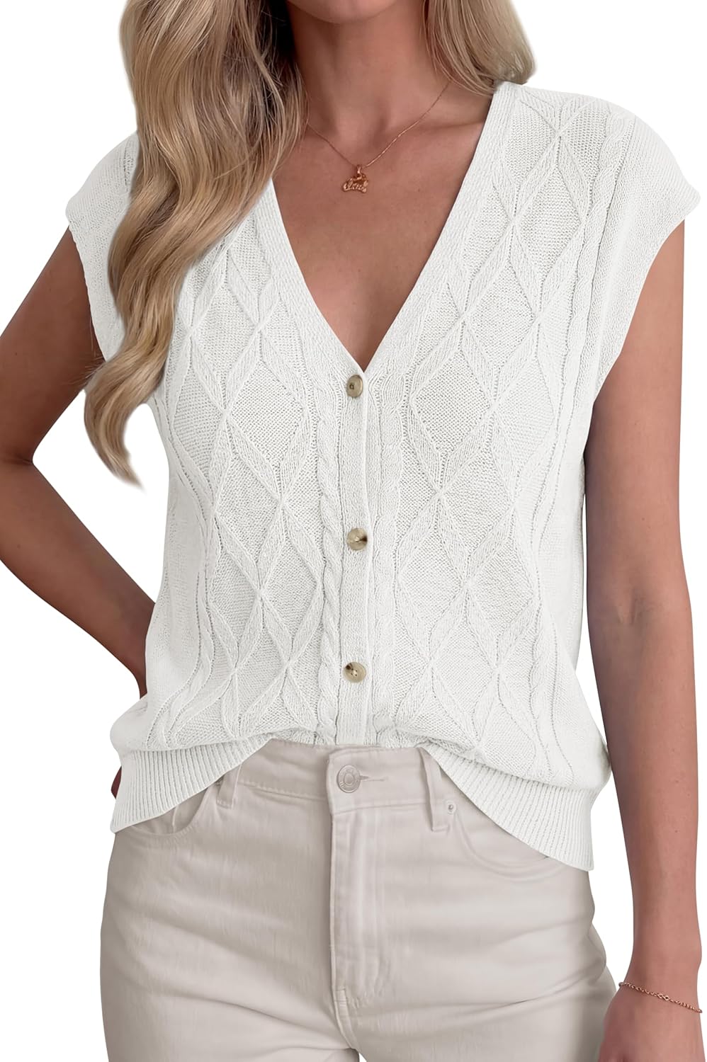 BTFBM Sweater Vest Women V Neck Cap Sleeve Button Down Knit Tops Spring Summer 2026 Loose Lightweight Cardigan Vests