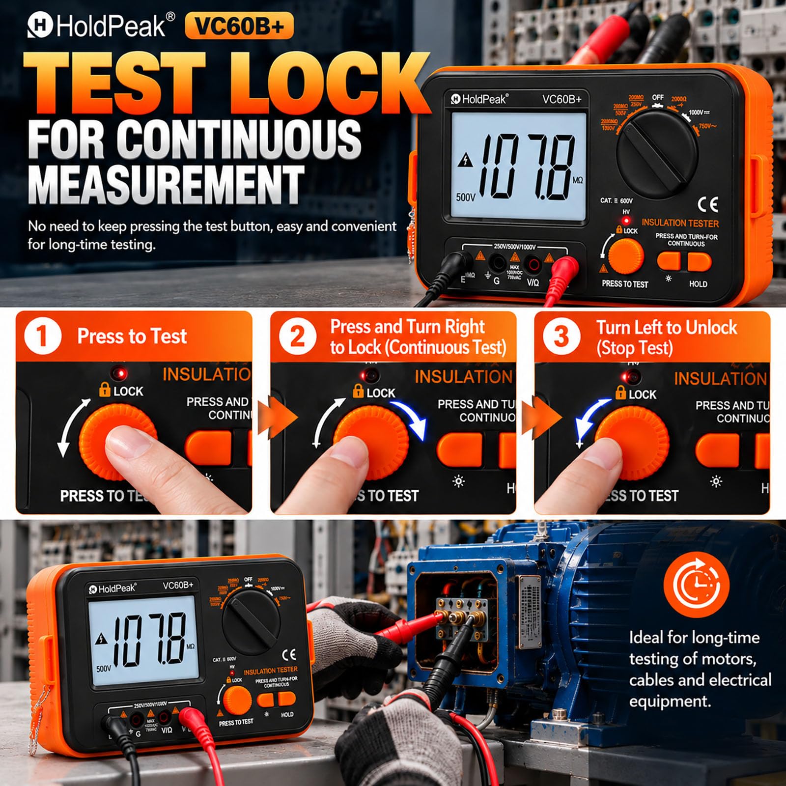 2000MΩ Insulation Resistance Tester, 250V/500V/1000V Megohmmeter — Amazon image 4