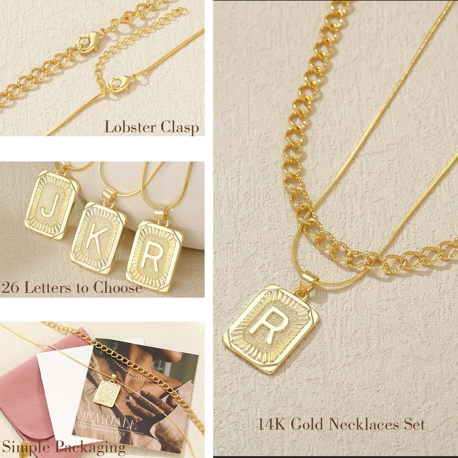 Initial Necklaces for Women 14K Gold Plated Letter Necklace Square Pendant Layered Gold Choker Necklaces Trendy Jewelry V - Image 5