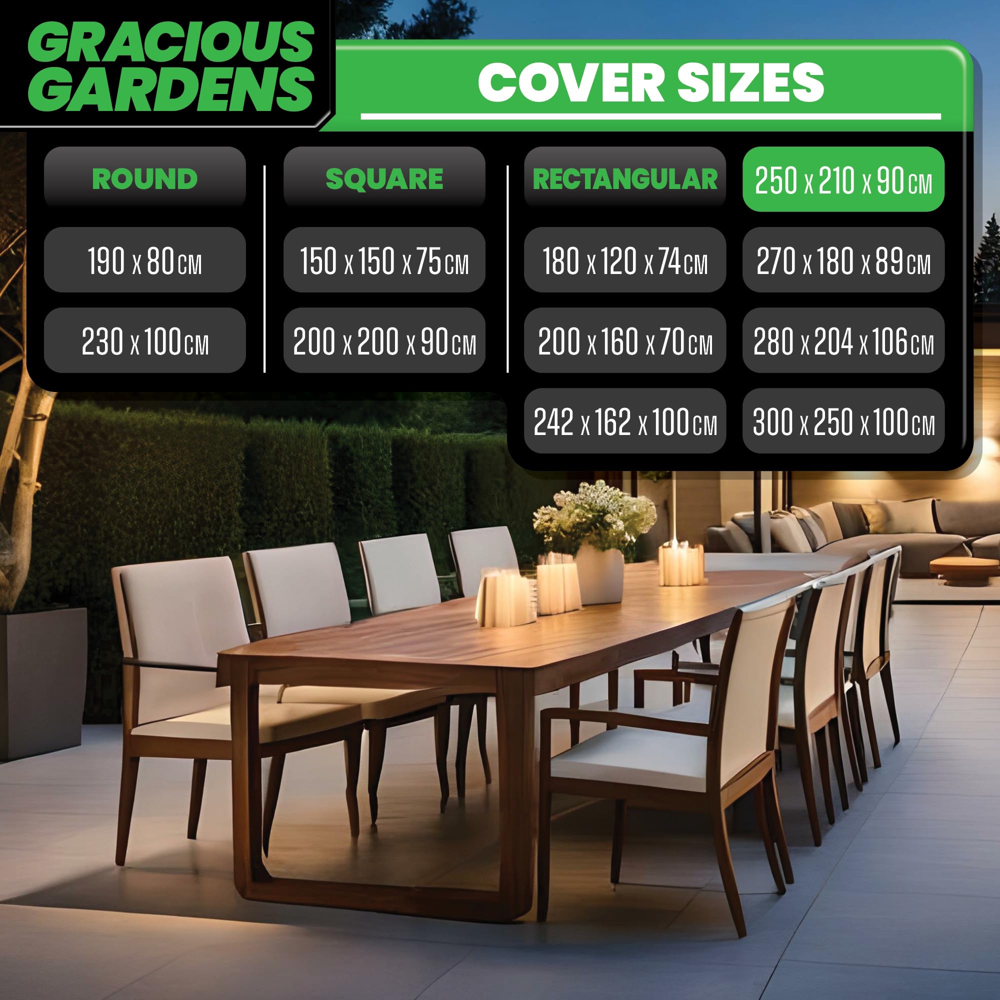 Gracious Gardens Rectangular Garden Furniture Covers Waterproof 250x210x90cm, Oxford Fabric Outdoor Table - Image 4