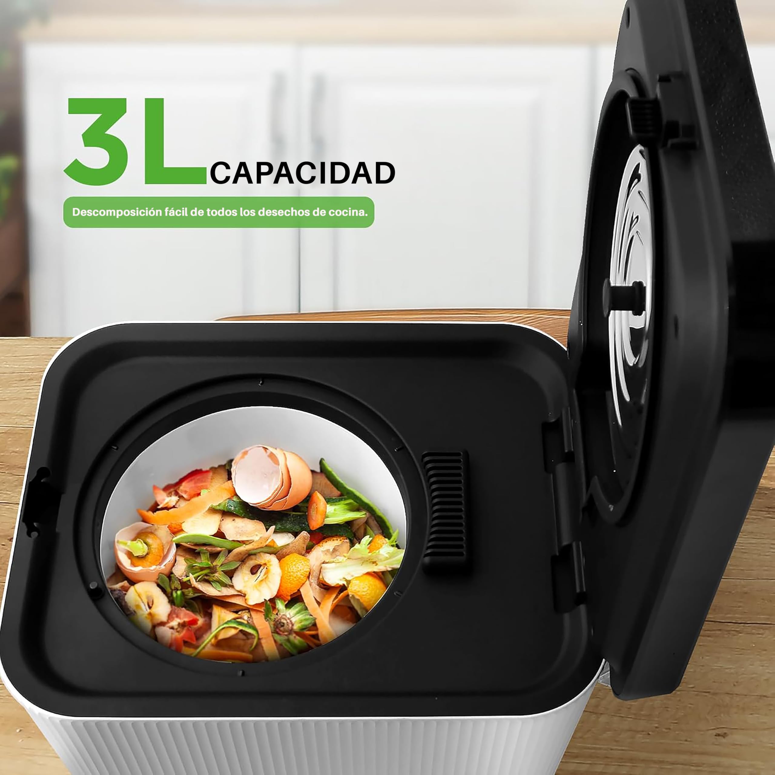 NutriChef compostador electrico, 3 litros, Ideal para cocinas, Cubo Basura organica y desechos de Comida, Automatico, Funciones de Secado, Trituracion y Enfriamiento