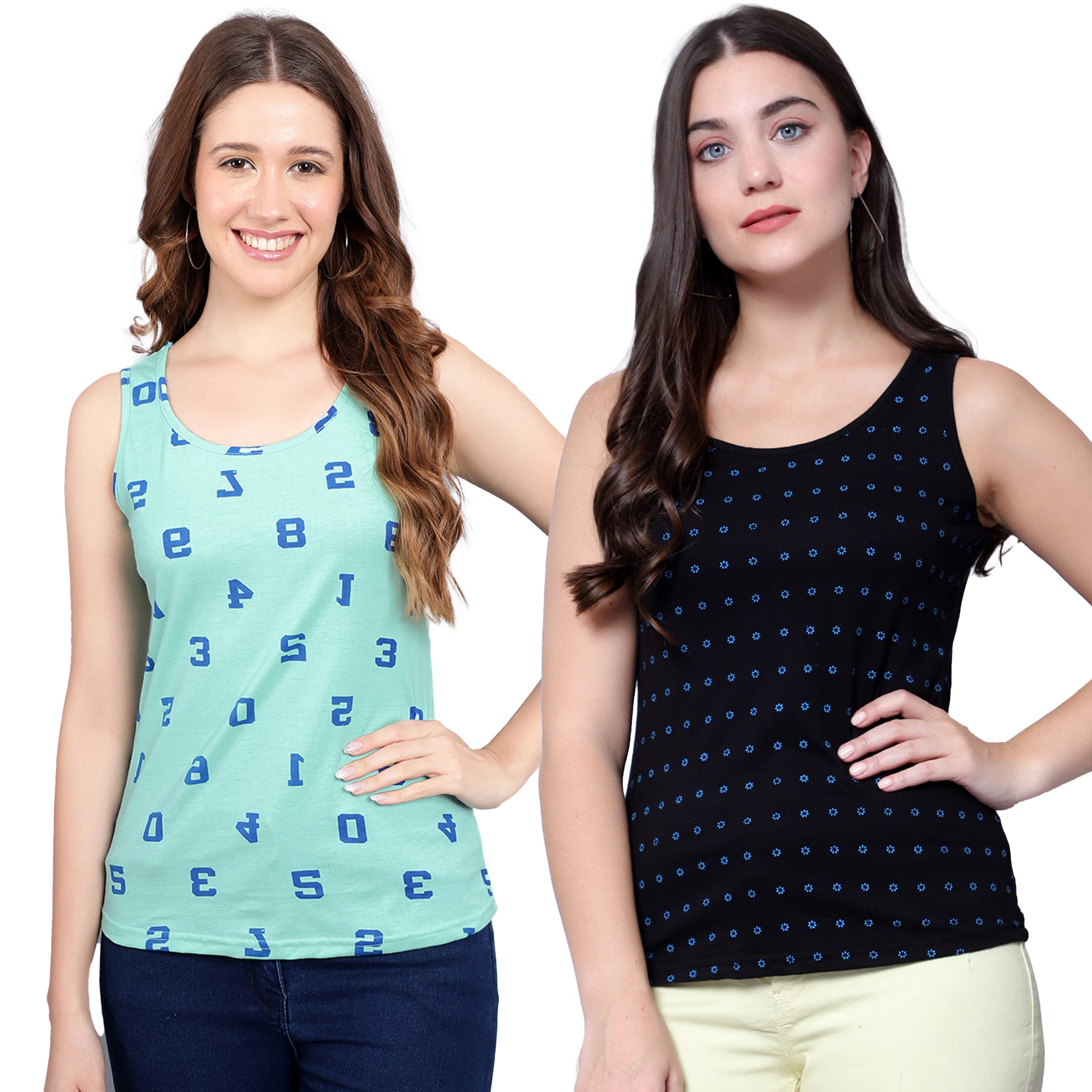 DIAZ Women's Super Combed Cotton Rib Fabric Slim Fit Tank Top-Pack of 2-picture-28