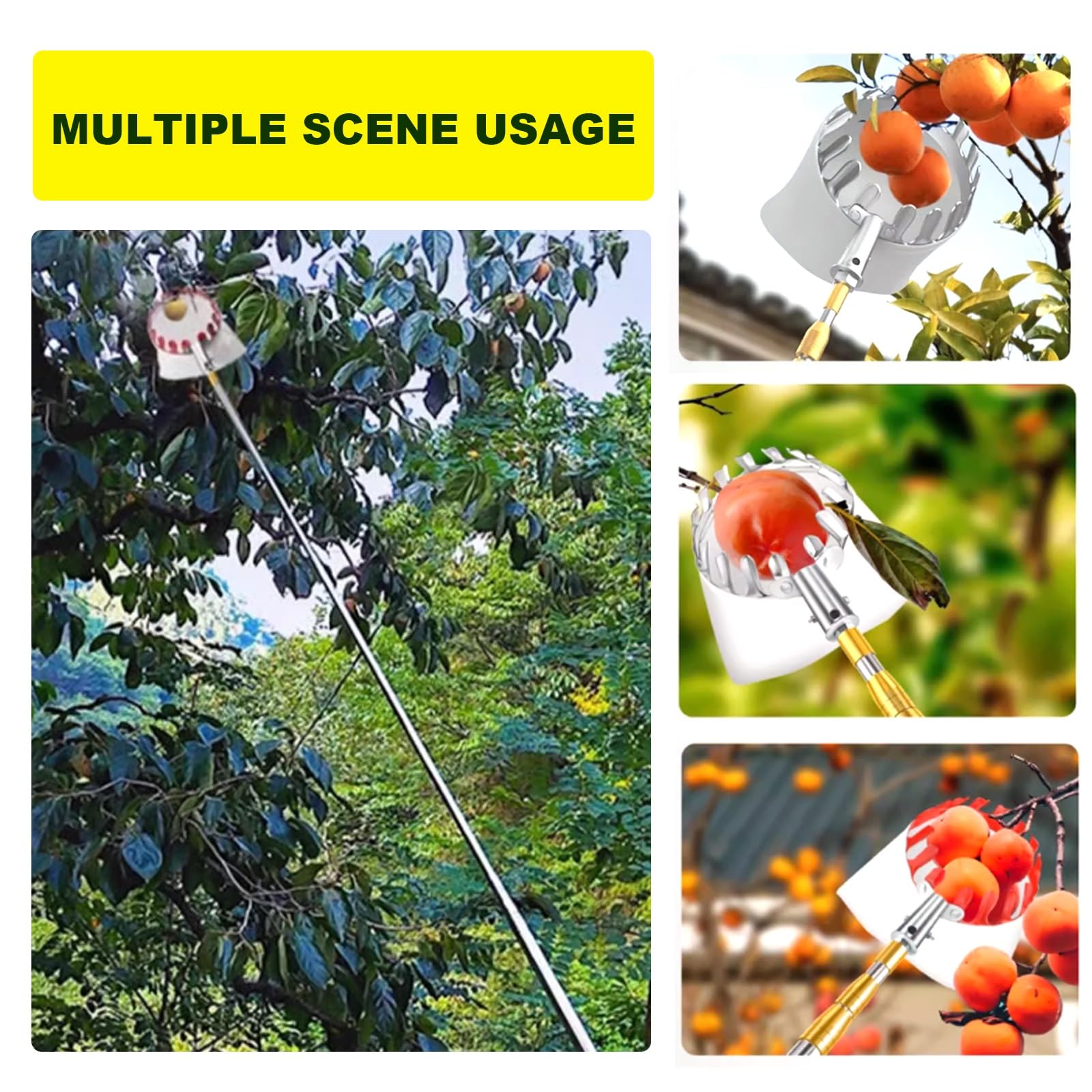 raccoglifrutta, Raccoglitore di fichi con Borsa in Tessuto, Cesto for la Raccolta Frutta for pere, Limoni, Arance, Albicocche, Lime, Acciaio Inossidabile(2.5m)