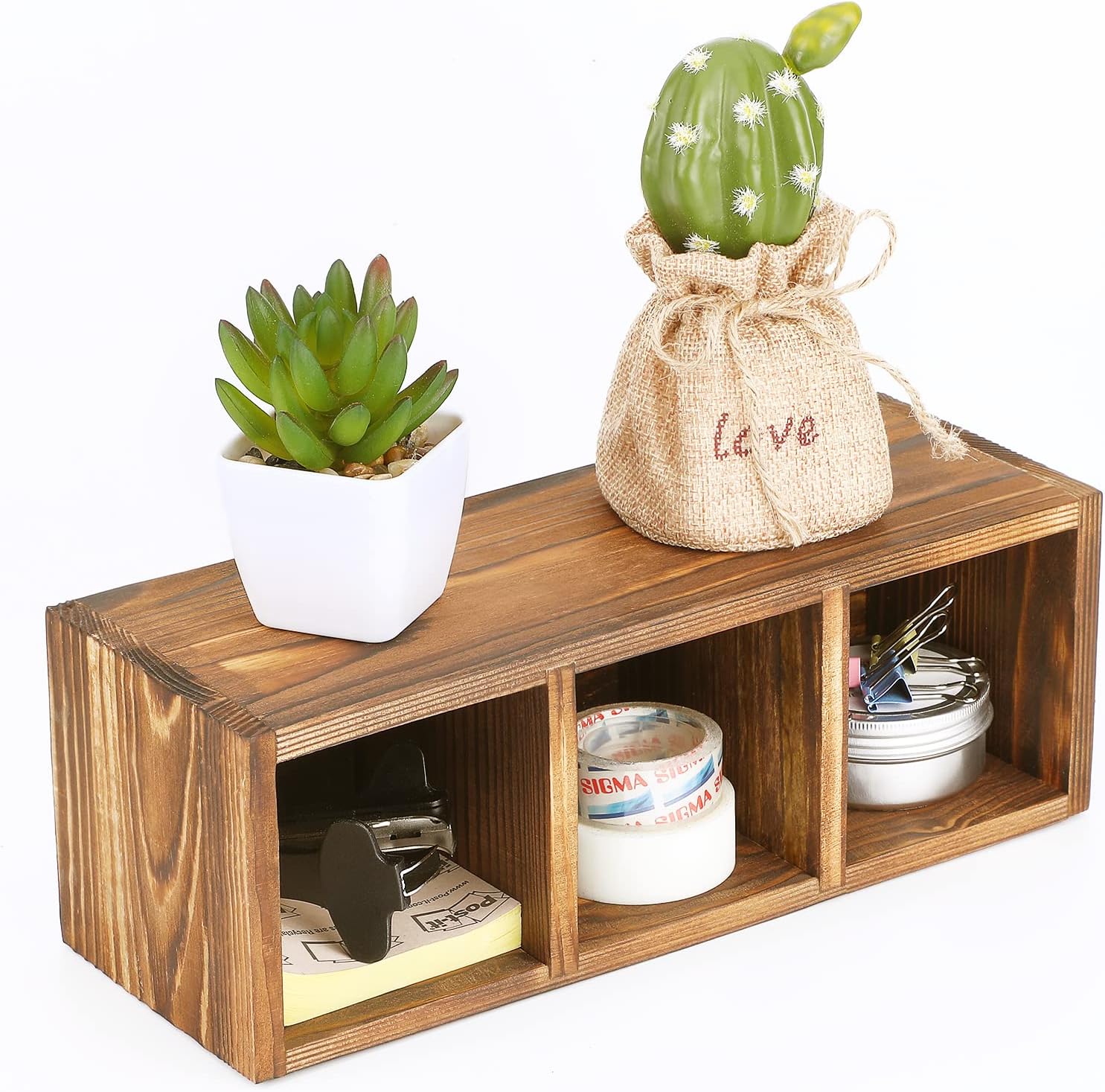 MaxGear Remote Control Holder Remote Caddy Organizer Pen Holder Wood Pencil Holder Multi-Functional Desk Organizer with 3 Adjustable Compartments for Home, Office, School, 10 x 4 x 3.5 inch