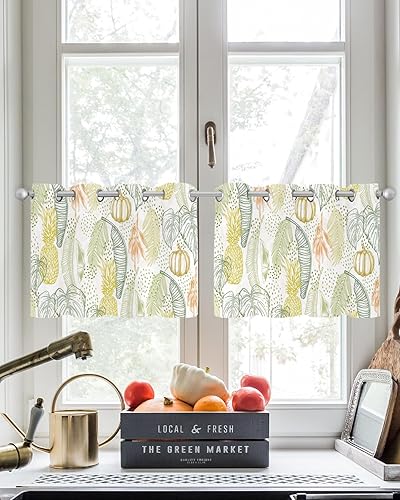 Miniatura 3 de Monstera Leaf Sheer Curtains 24 Inch Length Light Filtering Curtain Panel for Windows, Pumpkin Pineapple Polka Dots Hand-Painted Grommet Semi Sheer