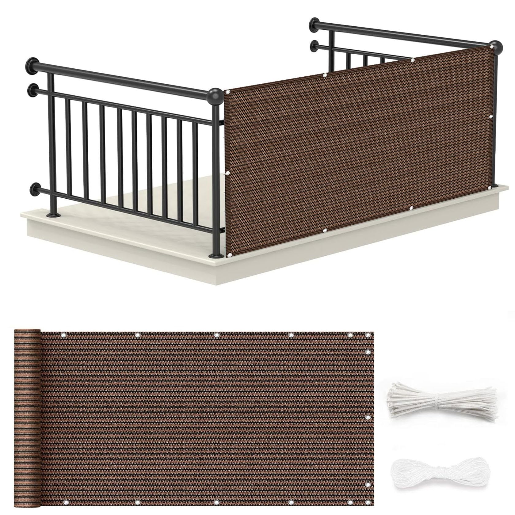 Osłona Balkonowa Osłona Balkonowa 145 x 200 cm Ekranowanie Balkonów Z Ochroną UV Osłona Ogrodzeniowa Balkonu Z Opaskami Kablowymi Do Basenów Z Balustradami, brązowy