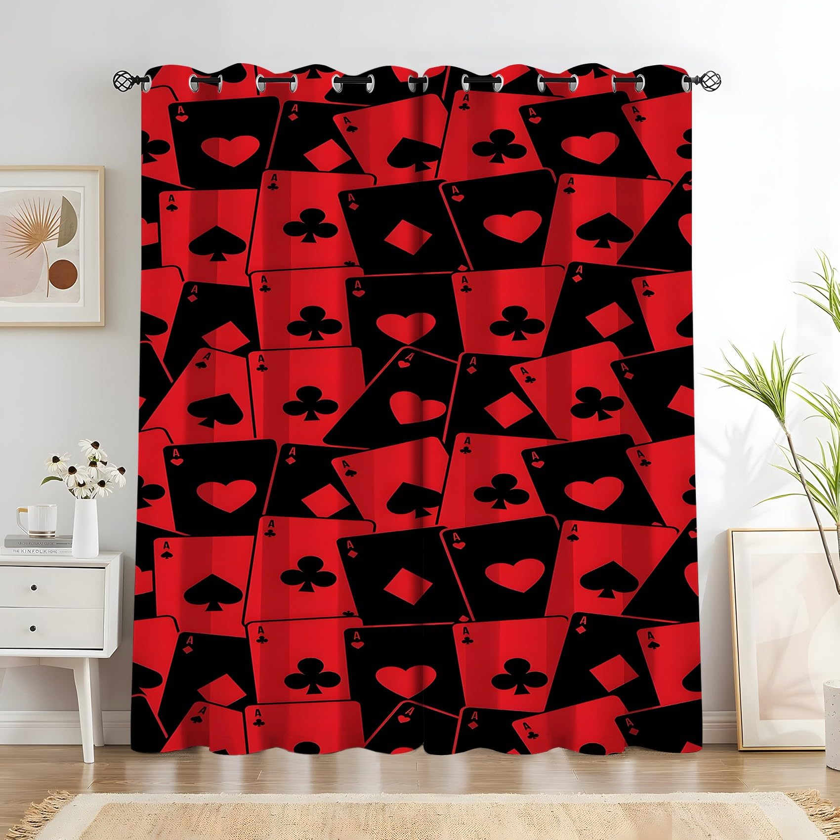 Rideaux occultants carte à jouer motif vieux as pour chambre et salon 2 pièces