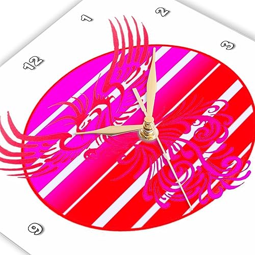 Miniatura 3 de 3dRose Wall Clock Silent - 15 inch - Arising Anew Phoenix and Retro Sunrise Vector Art Pink Red - Vector Art - Christmas Sampler