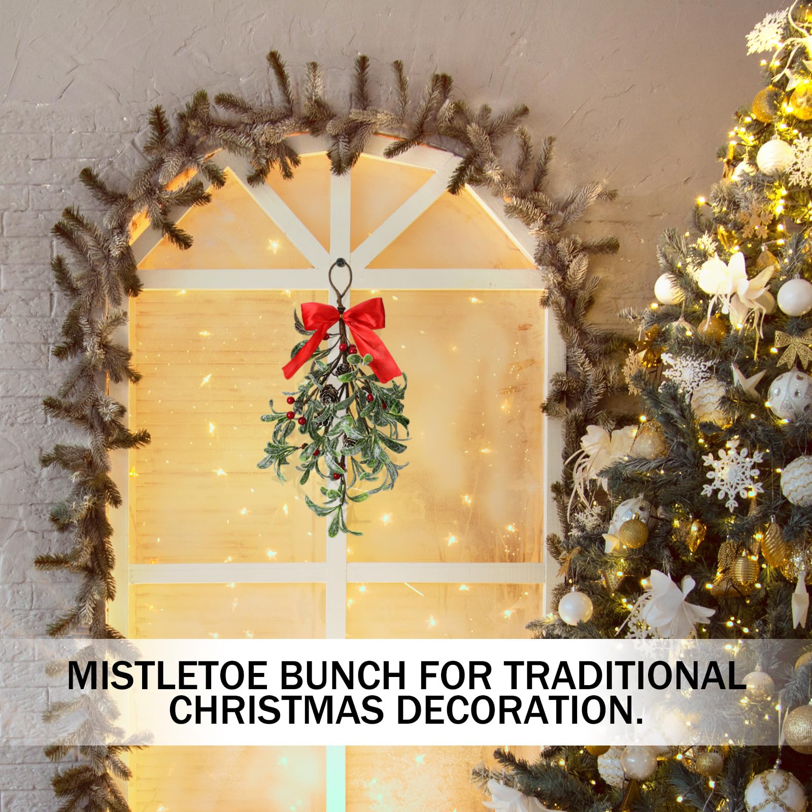 Daifunli Weihnachtlicher Mistelzweig-Dekor, Weihnachtsfeiertag, küssender Mistelzweig, großer künstlicher Mistelzweigstrauß, Weihnachts-Mistelzweig-Ornament mit Zweigen, roten Beeren, für Weihnachten,
