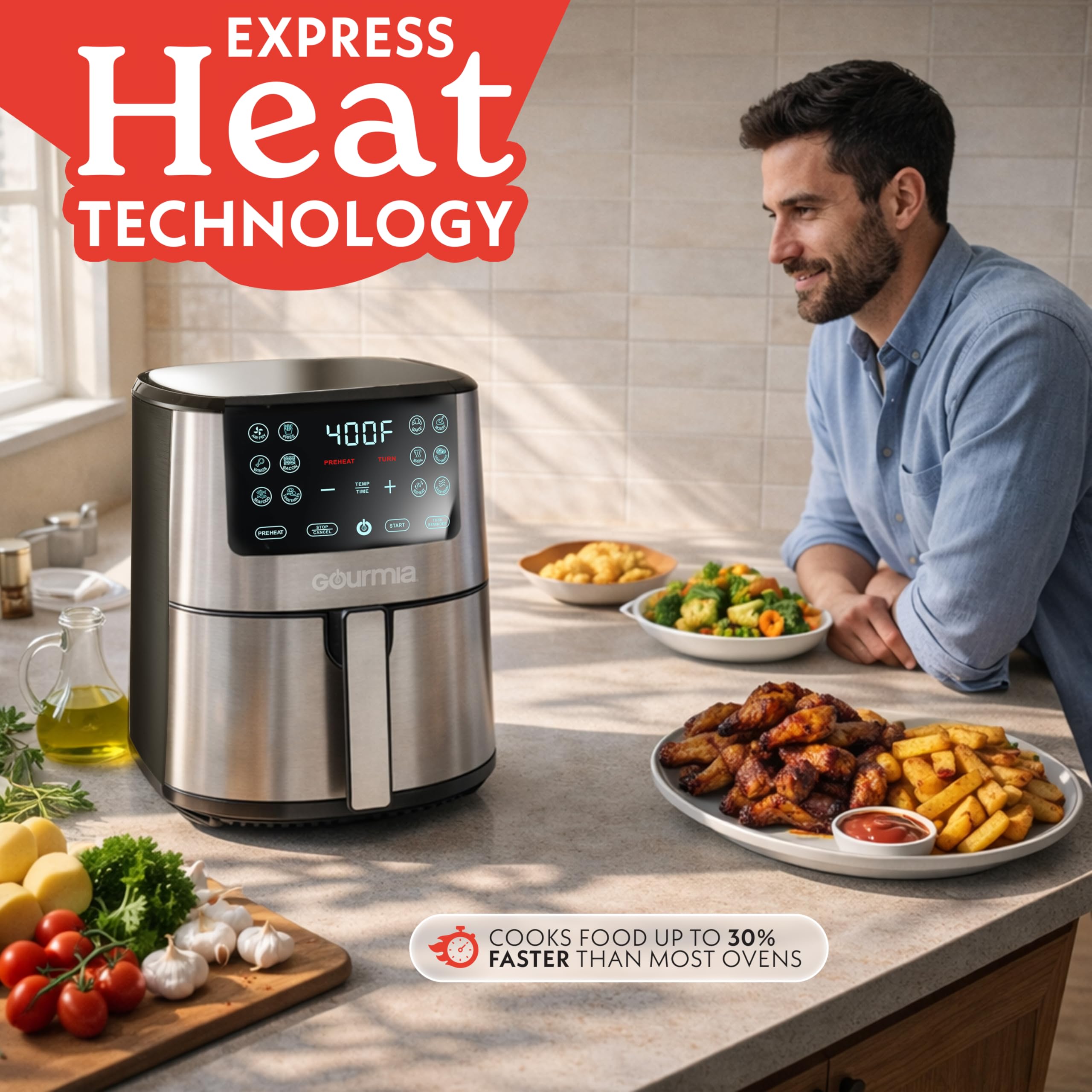 Gourmia Fritadeira digital de 4 litros com cozimento guiado, fácil