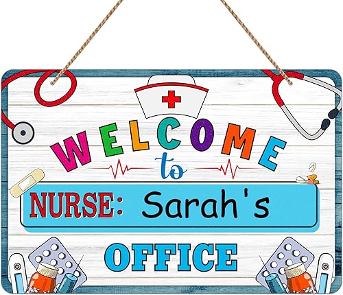 WhatSign Letrero de bienvenida personalizado para enfermeras, oficina, decoración de puerta, escuela, salud, oficina, clínica, hospital, semana de