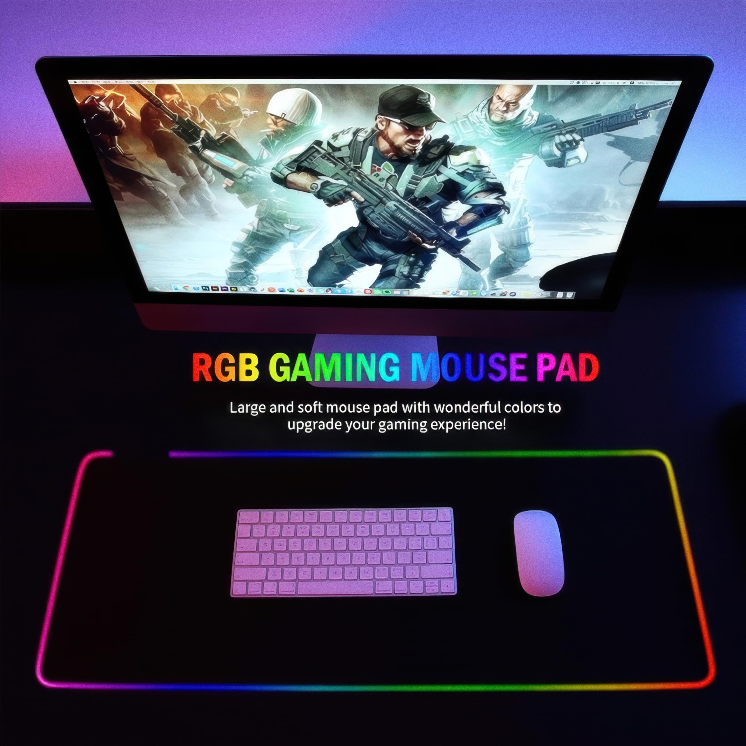 RGB LED Gaming Mouse Pad 80x30 XXL - 13 Renk Mod, Gaming Mousepad Işıklı, Oyuncu Büyük Keyboard Mouse Pad Kaymaz USB Plug&Play