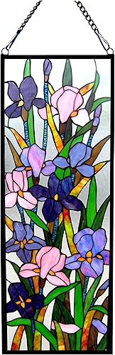 Chloe Lighting SORORIA Tiffany Iris Design - Panel de vitrales (11.5 x 31.5 pulgadas), multicolor