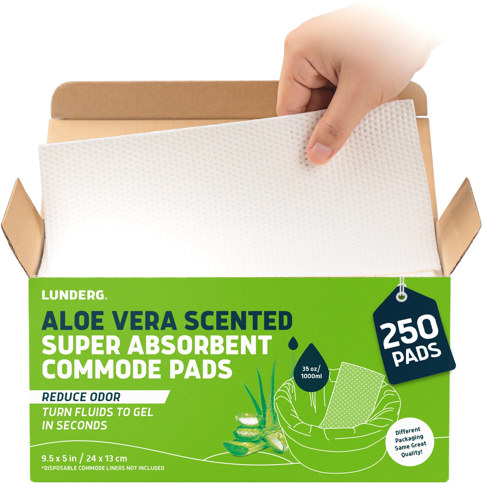 lunderg aloe scented super absorbent commode pads - medical grade value pack 250 count - for bedside commode liners disposable, adult commode chair, portable toilet bags - light scent